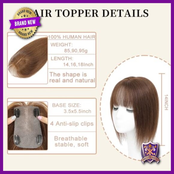 Human Hair Topper with Bangs for Thinning Crown, 14 Inch Length main image 6